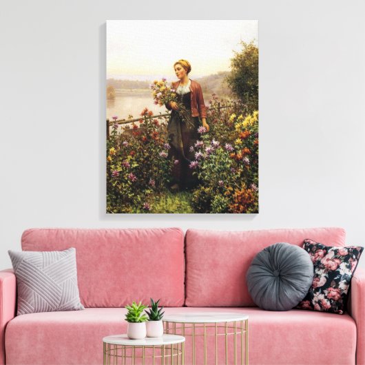 Vrouw in een Tuin door Daniel Ridgway Knight Canvas Afdruk (Insitu (Woonkamer))