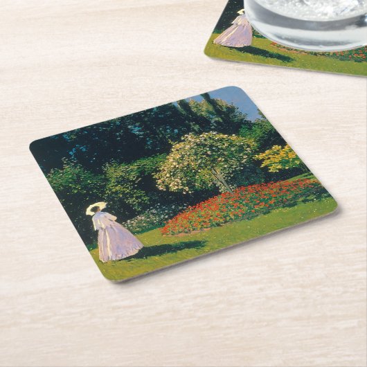 Vrouw in een tuin, Monet Kartonnen Onderzetters (Schuin)