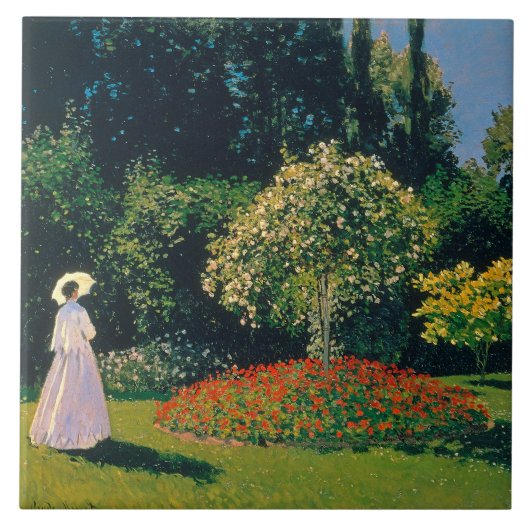 Vrouw in een tuin, Monet Tegeltje (Voorkant)
