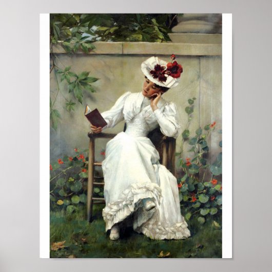 Vrouw in een tuinPoster Poster (Voorkant)