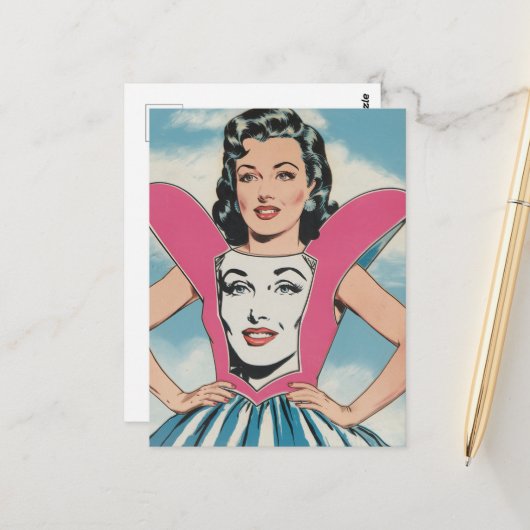 Vrouw in een unieke jurk briefkaart (Voorkant / Achterkant in situ)