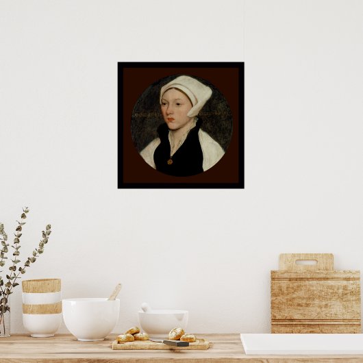 Vrouw in een witte coif door Holbein Canvas Print (Keuken)