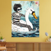 Vrouw in een Zebra Gestreepte Outfit Drijvend op e Canvas Afdruk (Insitu (Woonkamer))