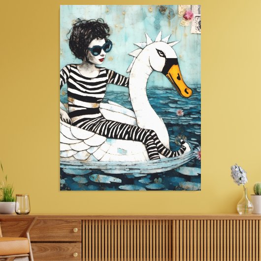 Vrouw in een Zebra Gestreepte Outfit Drijvend op e Canvas Afdruk (Insitu (Woonkamer))