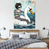 Vrouw in een Zebra Gestreepte Outfit Drijvend op e Canvas Afdruk (Insitu (Slaapkamer))