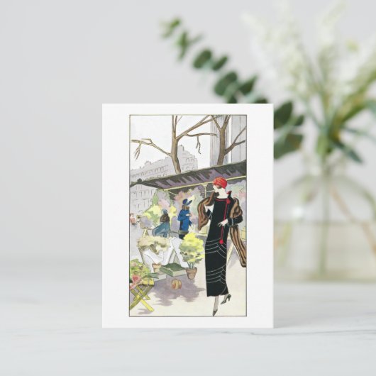 Vrouw in een zwarte fluwelen jurk (1924) feestdagenkaart (Staand voorkant)