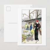 Vrouw in een zwarte fluwelen jurk (1924) feestdagenkaart (Voorkant / Achterkant)