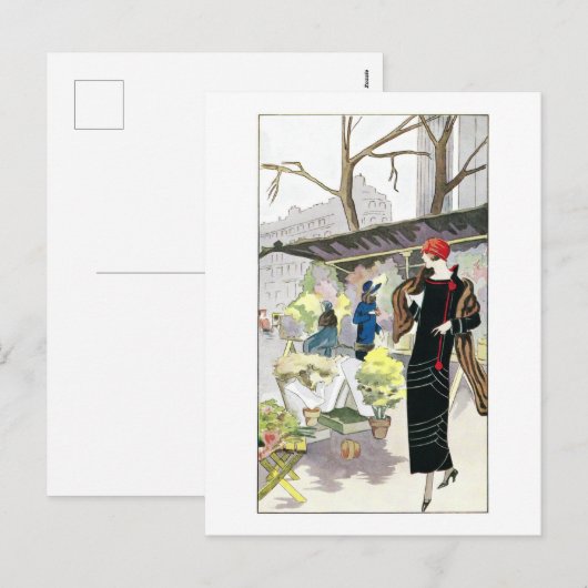 Vrouw in een zwarte fluwelen jurk (1924) feestdagenkaart (Voorkant / Achterkant)