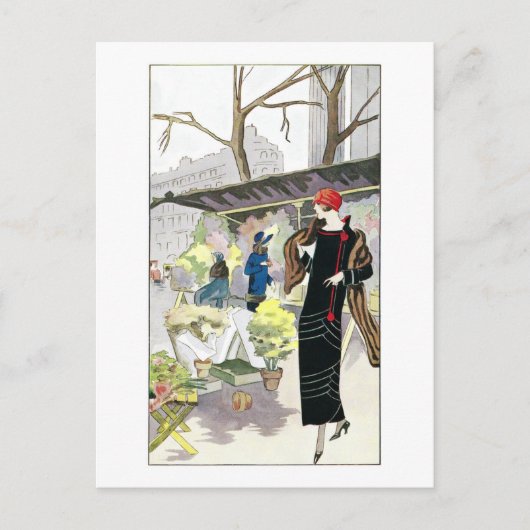 Vrouw in een zwarte fluwelen jurk (1924) feestdagenkaart (Voorkant)