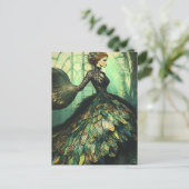 Vrouw in een zwarte visjurk Mode Fantasy Briefkaart (Staand voorkant)