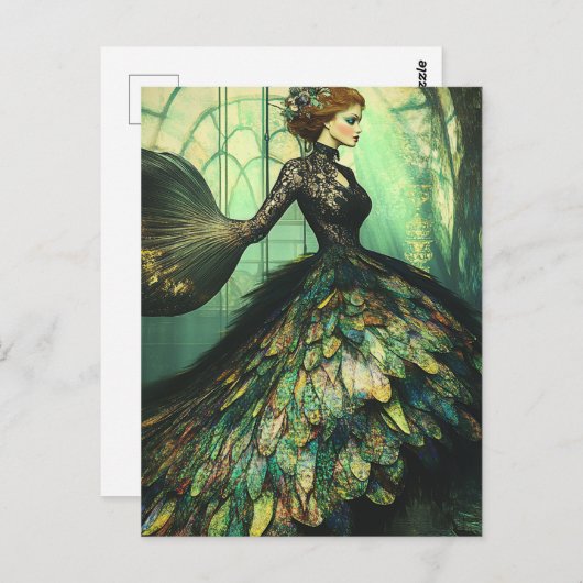 Vrouw in een zwarte visjurk Mode Fantasy Briefkaart (Voorkant / Achterkant)