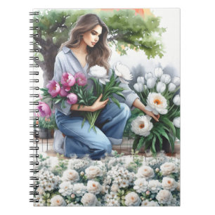Vrouw in Flower Garden Journal Notitieboek