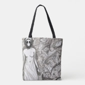 Vrouw in gasmasker tote bag (Achterkant)
