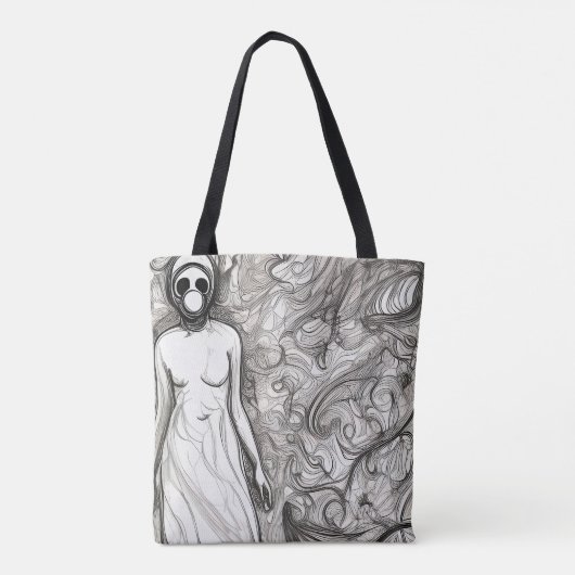 Vrouw in gasmasker tote bag (Achterkant)