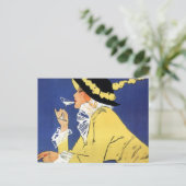 Vrouw in Geel met Drink Briefkaart (Staand voorkant)