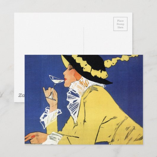 Vrouw in Geel met Drink Briefkaart (Voorkant / Achterkant)