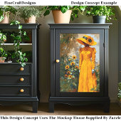 Vrouw in Geel met Zonnebloem Pet DT1L Decoupage Tissuepapier