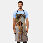 Vrouw in gele bikini op de bruine griep schort (Gedragen)