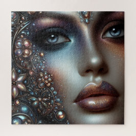 Vrouw in glinsterende make-up en juwelen legpuzzel