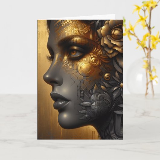  vrouw in goud | Blanco Kaart (Gele Bloem)