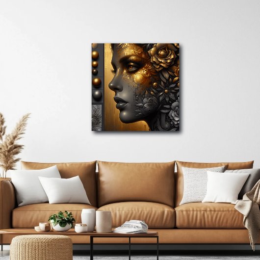 vrouw in goud etherisch canvas afdruk