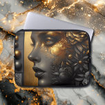 vrouw in goud etherisch laptop sleeve<br><div class="desc">Ai art beeldt een mooie vrouw uit met gouden bloemen in haar haar en een mystieke etherische look.</div>
