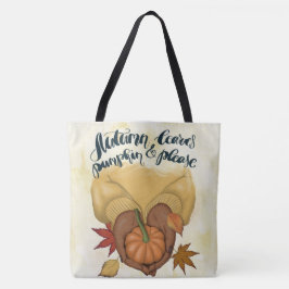 VROUW IN GOUDEN TRUI MET KLEINE POMPOEN TOTE BAG