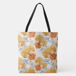 VROUW IN GOUDEN TRUI MET KLEINE POMPOEN TOTE BAG