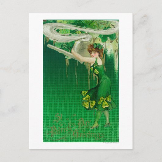 Vrouw in Groen Bedrijf een Pijpschaal Briefkaart (Voorkant)