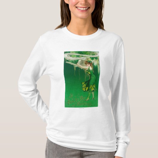 Vrouw in Groen Bedrijf een Pijpschaal T-shirt (Voorkant)