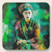 Vrouw in Groen Bier Onderzetter (Voorkant)