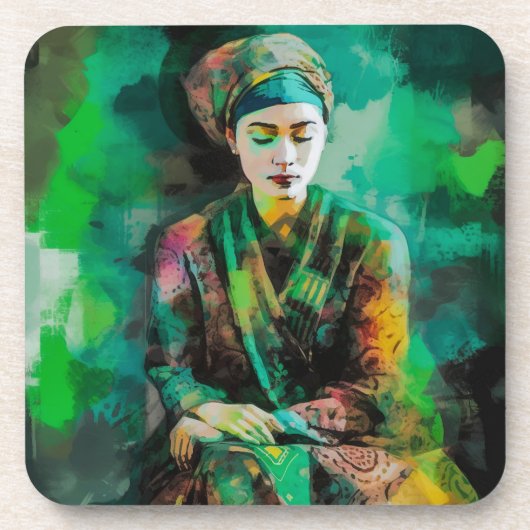 Vrouw in Groen Bier Onderzetter (Voorkant)