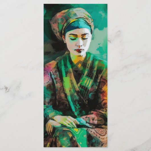 Vrouw in groen Bladwijzer Menu (Achterkant)