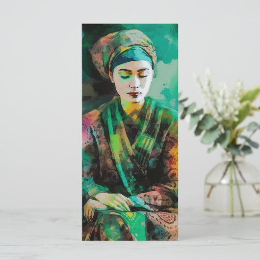 Vrouw in groen Bladwijzer Menu (Staand voorkant)