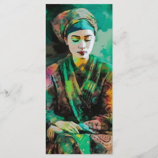 Vrouw in groen Bladwijzer Menu (Voorkant)