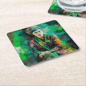 Vrouw in Groen Kartonnen Onderzetters (Schuin)