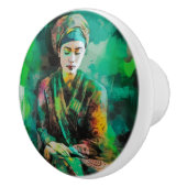 Vrouw in Groen Keramische Knop (Rechts)