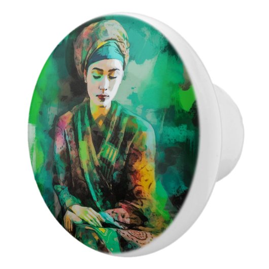 Vrouw in Groen Keramische Knop (Rechts)