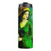 Vrouw in Groen Pet Thermosbeker (Voorkant)