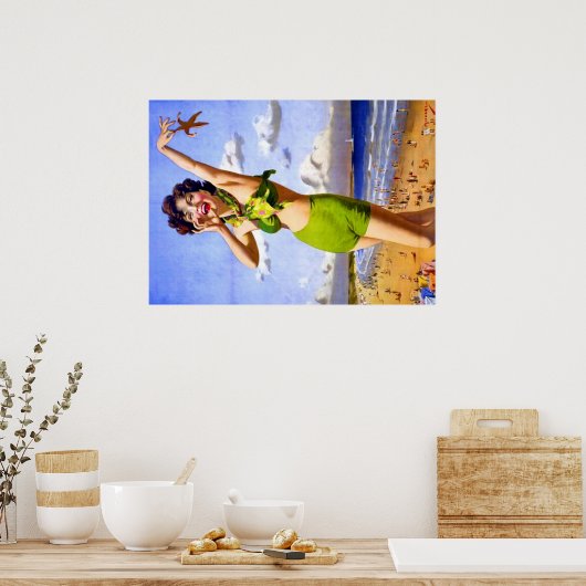 Vrouw in groen poster bikini (Keuken)