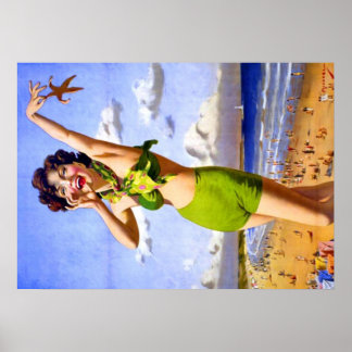 Vrouw in groen poster bikini