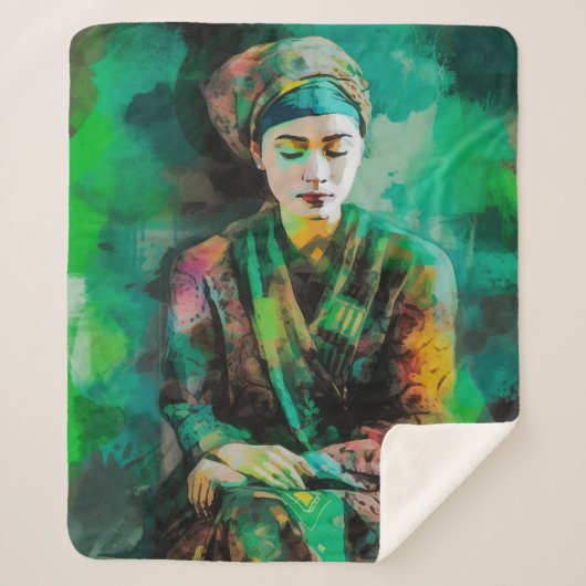 Vrouw in Groen Sherpa Deken (Voorkant)