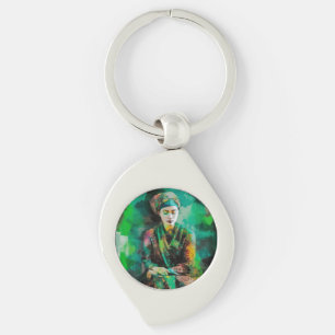 Vrouw in Groen Sleutelhanger