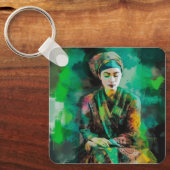 Vrouw in Groen Sleutelhanger (Voorkant)