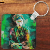 Vrouw in Groen Sleutelhanger (Achterkant)