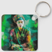 Vrouw in Groen Sleutelhanger (Achterkant)