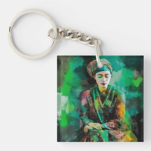 Vrouw in Groen Sleutelhanger (voorkant)