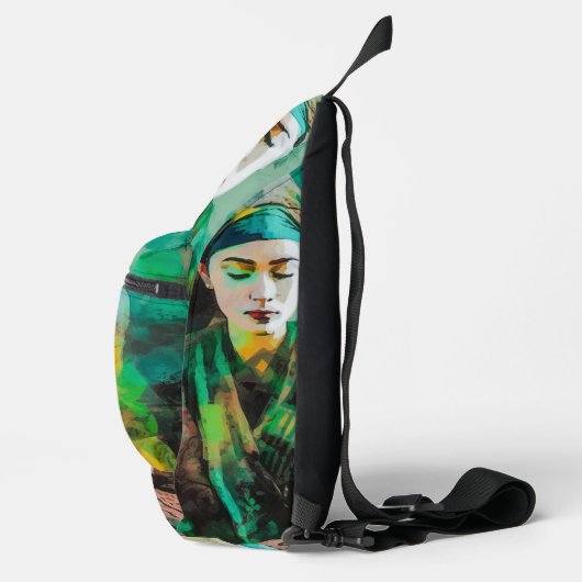 Vrouw in Groen Sling Bag (Rechts)