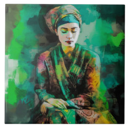 Vrouw in Groen Tegeltje