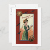 Vrouw in Groene Dress Peeling Apple Briefkaart (Voorkant / Achterkant)